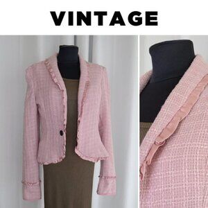 Vintage Barbiecore Pink Tweed Ruffle Blazer Sz M